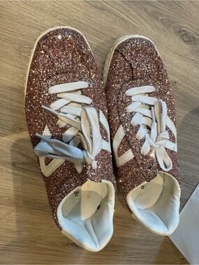 Glitter Lace-Up Sneakers in Rose Gold